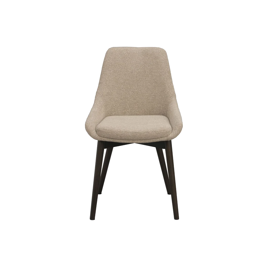 Rowico Denley spisebordsstol i lys beige stof og brunlakeret eg