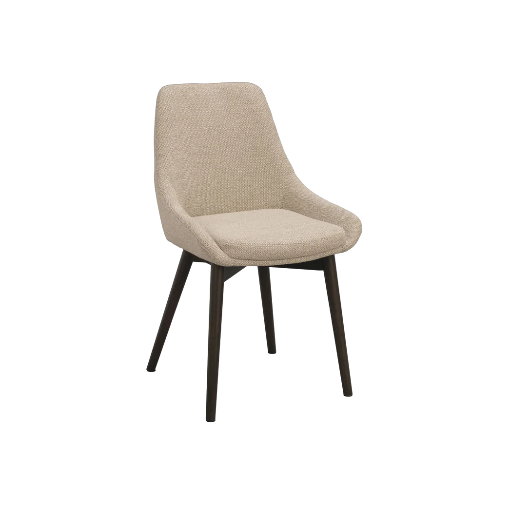Rowico Denley spisebordsstol i lys beige stof og brunlakeret eg