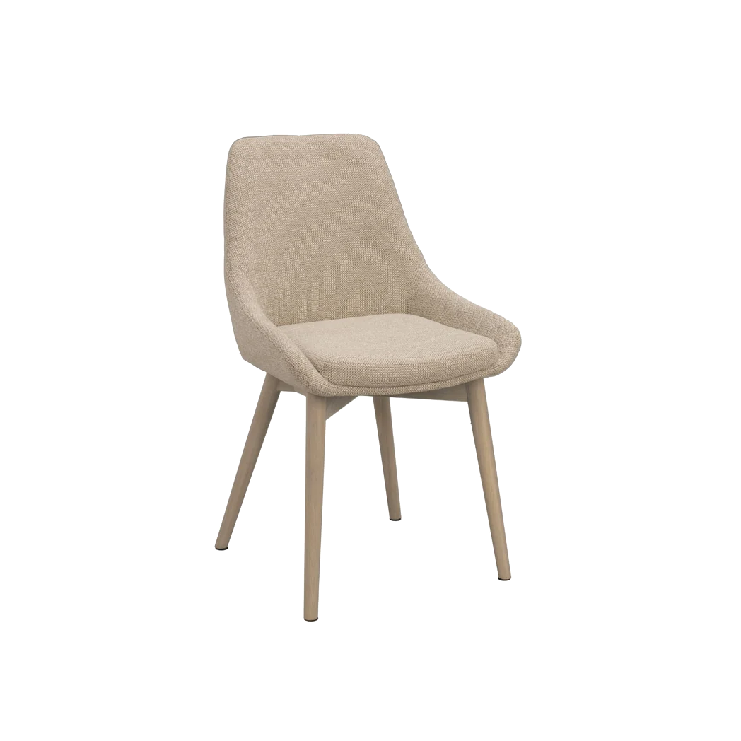 Rowico Denley spisebordsstol i lys beige stof og hvidpigmenteret eg
