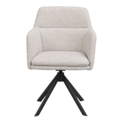 Rowico Gladstone spisebordsstol med armlæn i lys beige stof og sort metalstel, set forfra
