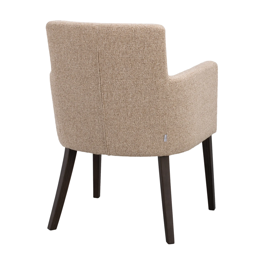Rowico Hudson spisebordsstol i mellembeige og brunlakeret eg, set bagfra
