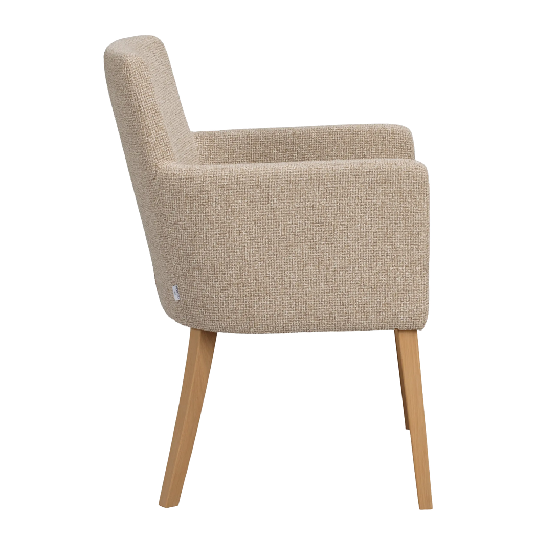 Rowico Hudson spisebordsstol i mellembeige og naturlakeret eg, set fra siden
