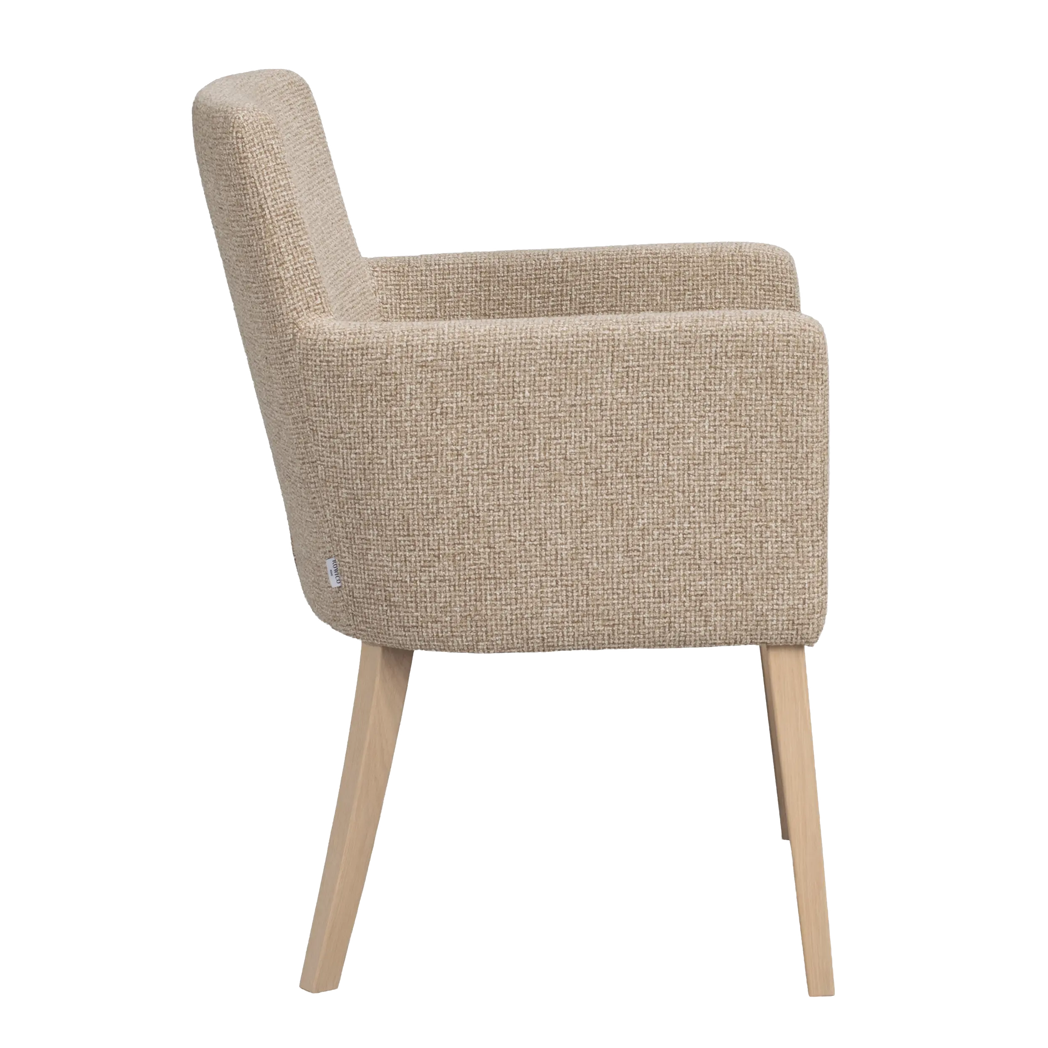 Rowico Hudson spisebordsstol i mellembeige og hvidpigmenteret eg, set fra siden