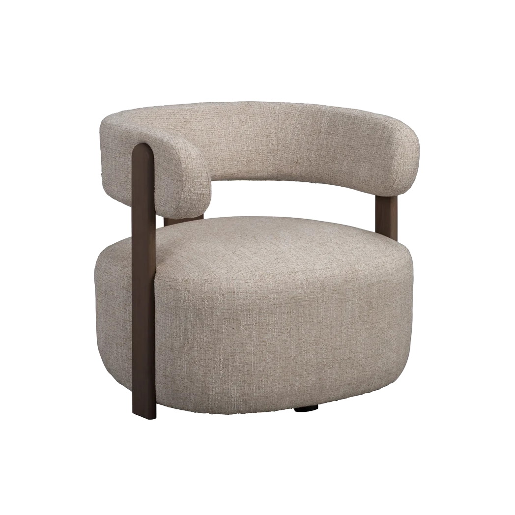 Rowico Jenison loungestol i lys beige stof og brunlakeret eg
