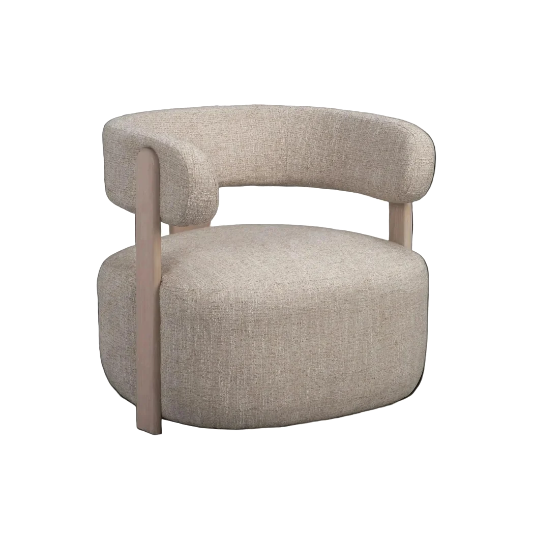 Rowico Jenison loungestol i lys beige stof og hvidpigmenteret eg