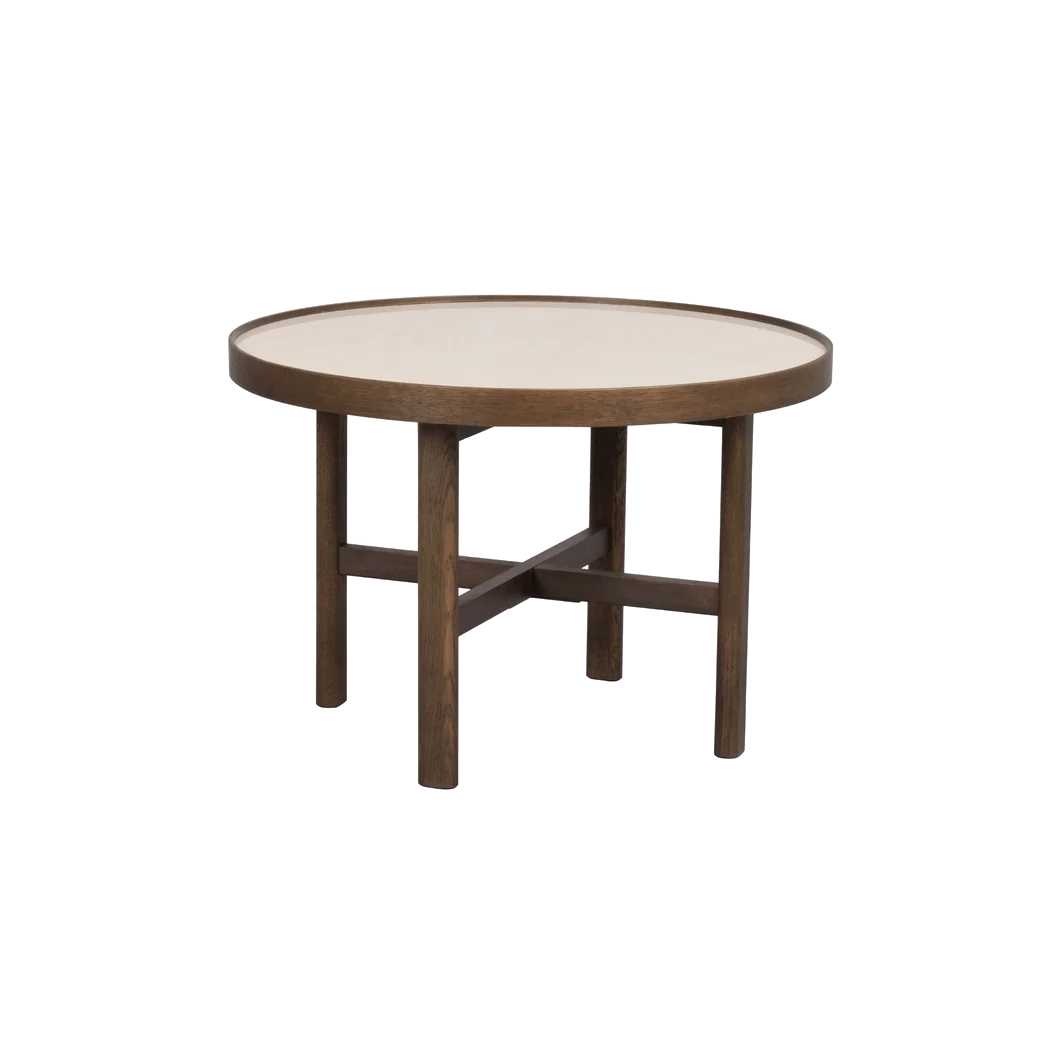 Rowico Marsden sofabord i brunlakeret eg og beige keramik