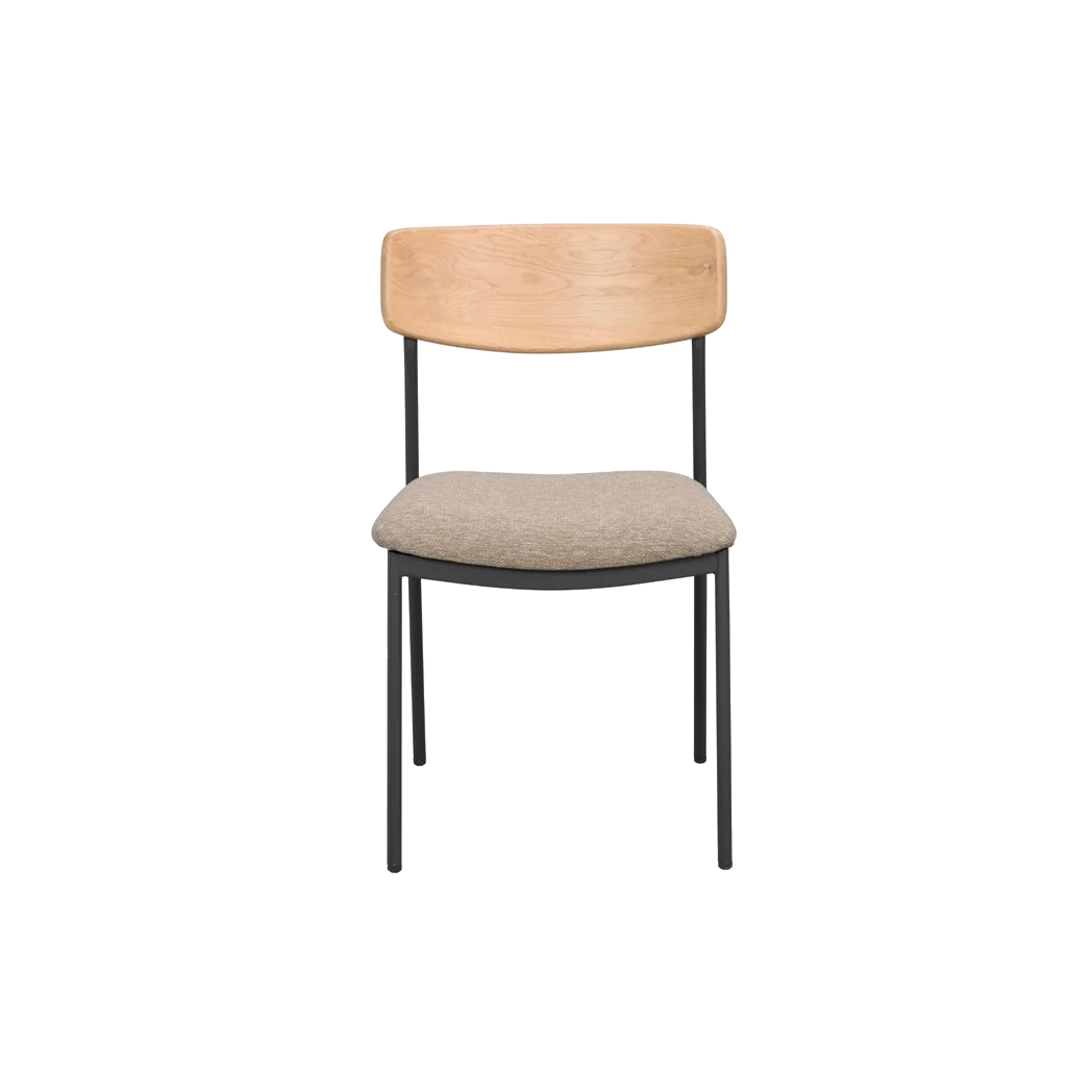 Rowico Maymont spisebordsstol i mørk beige stof og lakeret eg