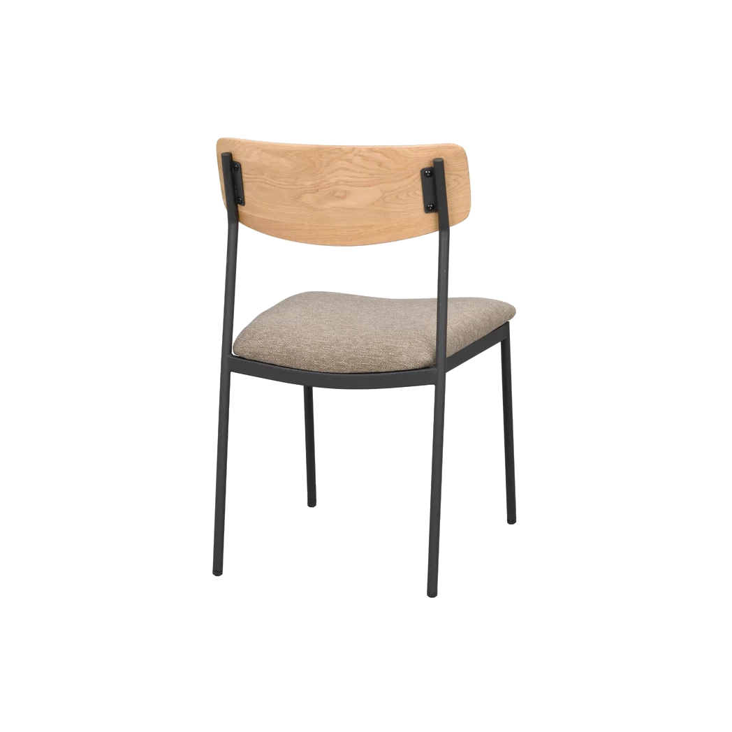 Rowico Maymont spisebordsstol i mørk beige stof og lakeret eg