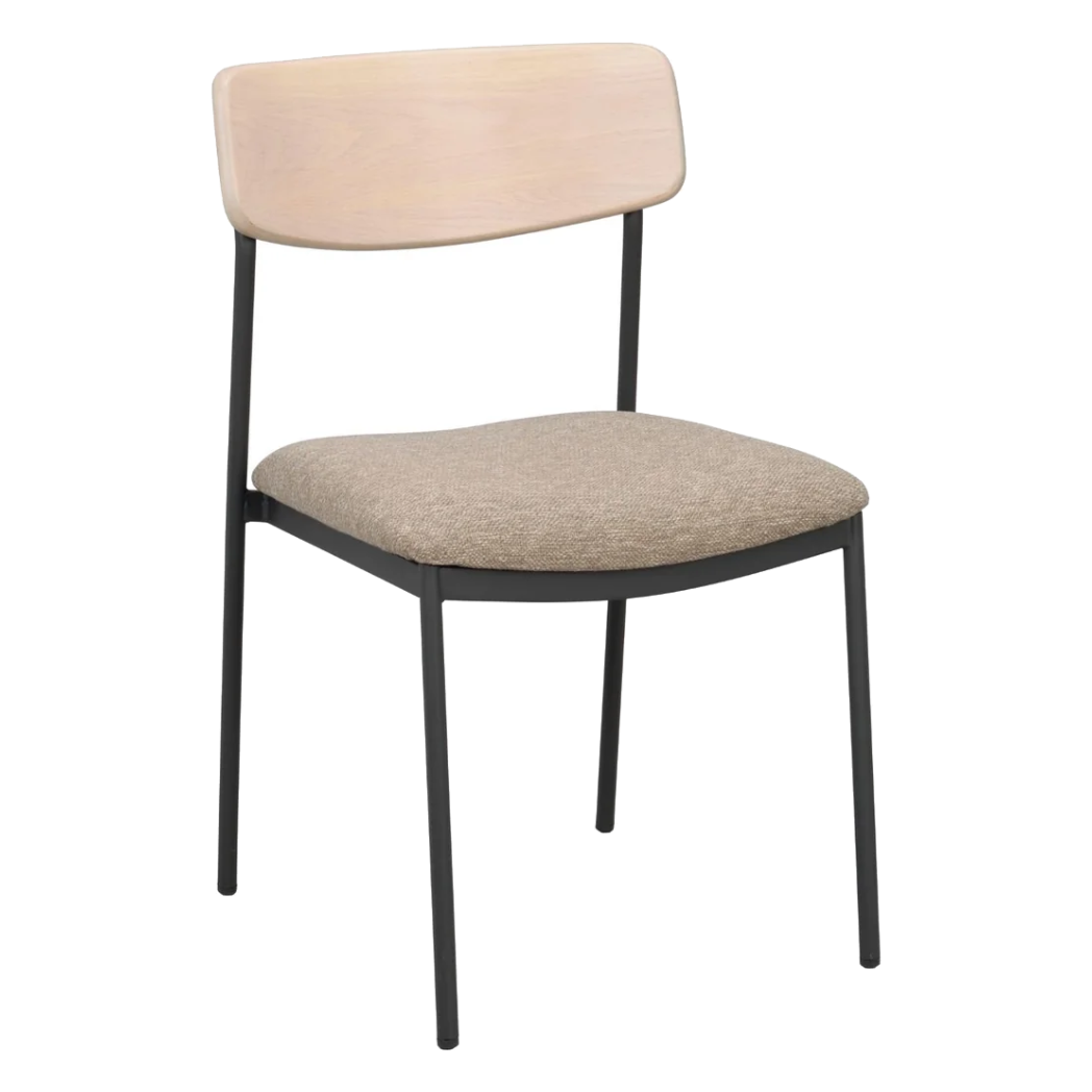 Rowico Maymont spisebordsstol i mørk beige stof og hvidpigmenteret eg