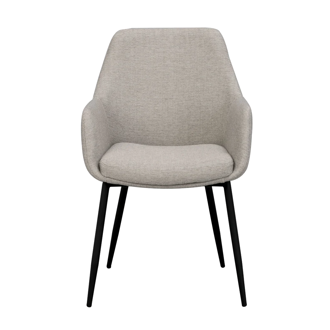 Rowico Reily spisebordsstol i beige stof med sorte metalben, set forfra