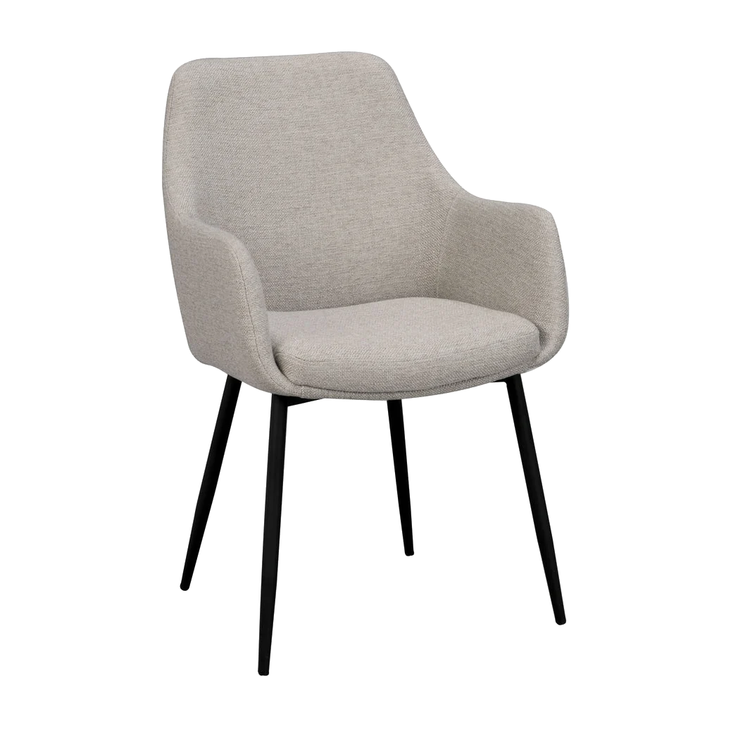 Rowico Reily spisebordsstol i beige stof med sorte metalben, set skråt