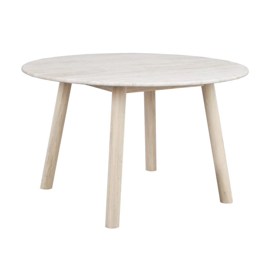 Rowico Taransay rundt spisebord i beige travertin og hvidpigmenteret eg