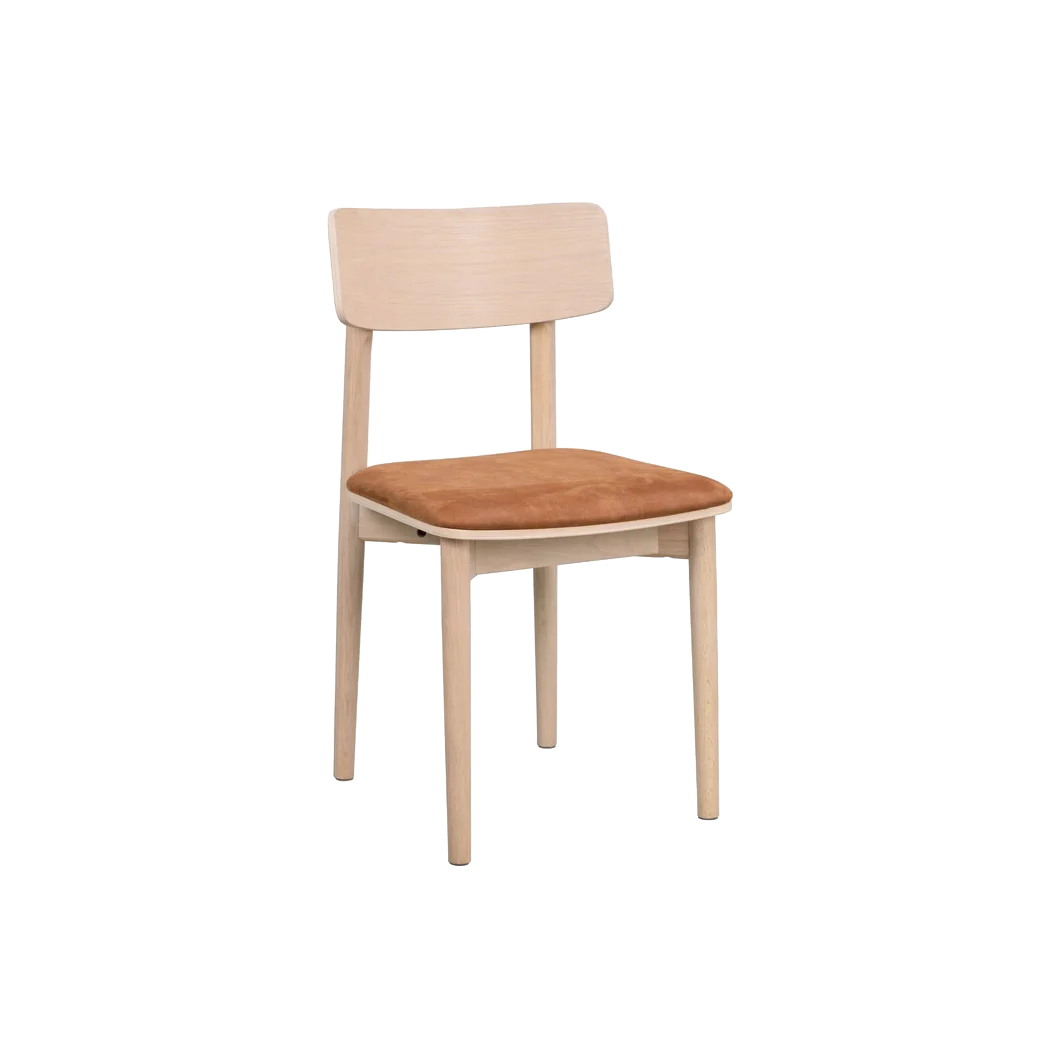 Rowico Wolcott spisebordsstol i hvidpigmenteret eg med brun læder-tekstil