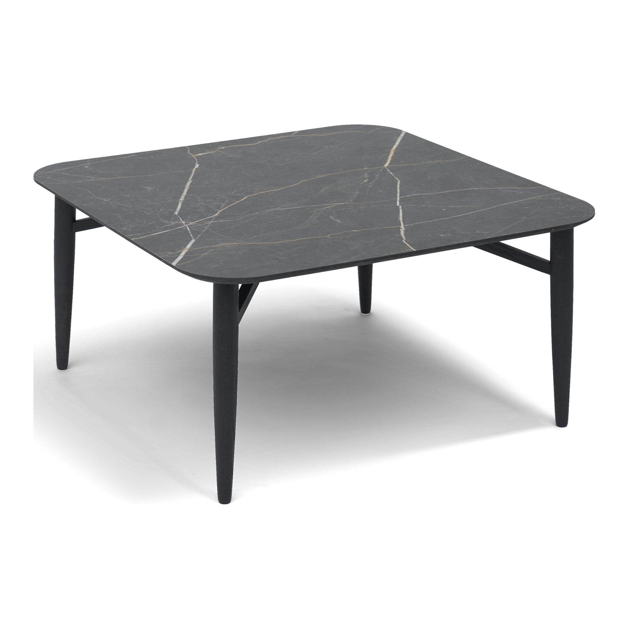 Thomsen Furniture Katrine sofabord, firkantet, Thunder laminat i stenlook med sort kant og sorte egeben