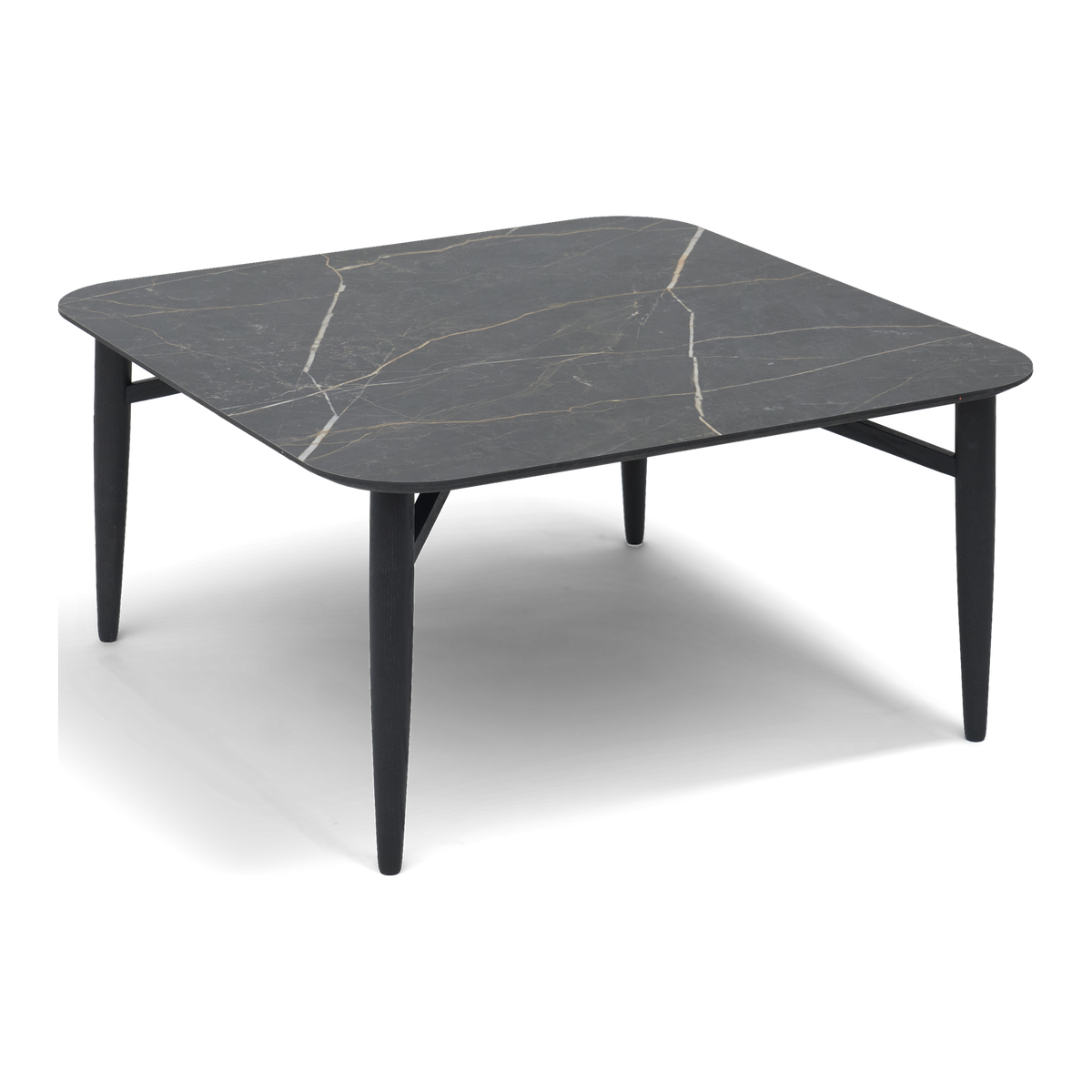 Thomsen Furniture Katrine sofabord, firkantet, Thunder laminat i stenlook med sort kant og sorte egeben