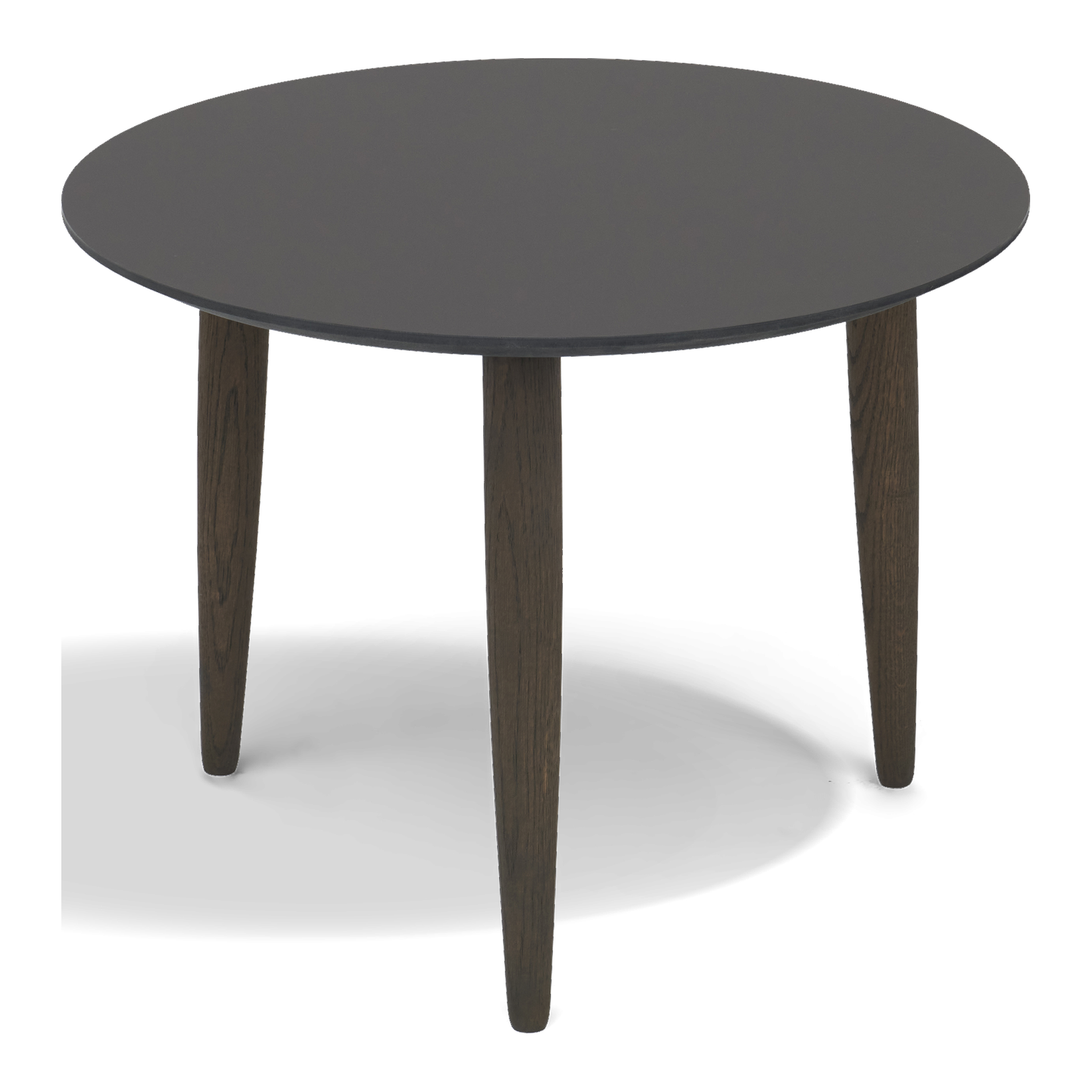 Thomsen Furniture Katrine sofabord, rund, mokka nano laminat med sort kant og røgfarvede egeben