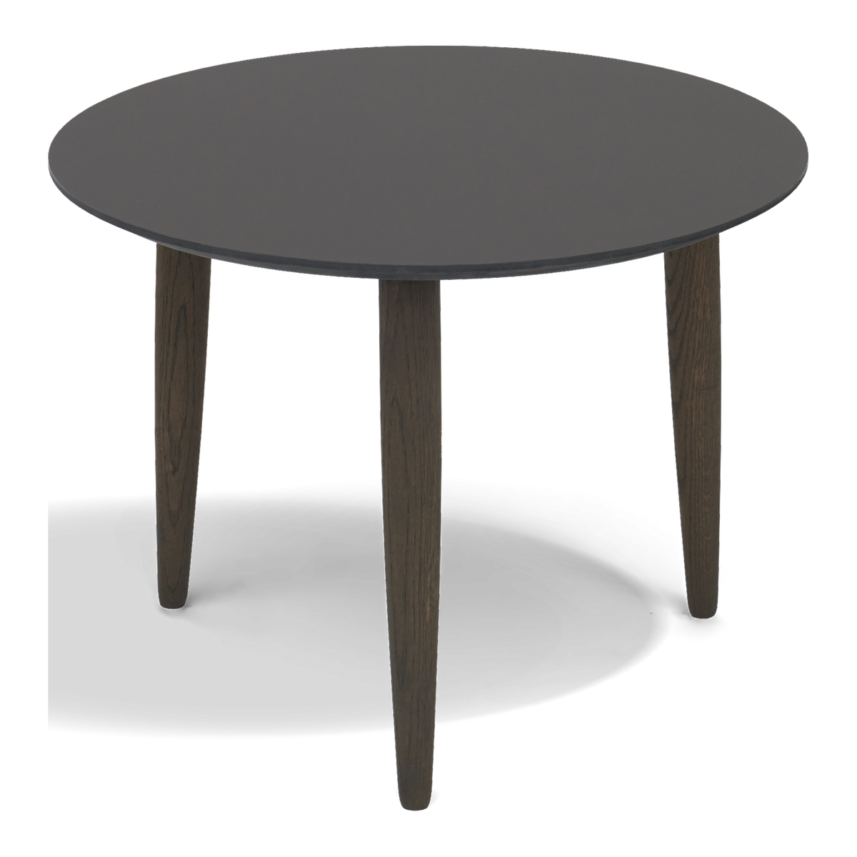 Thomsen Furniture Katrine sofabord, rund, mokka nano laminat med sort kant og røgfarvede egeben