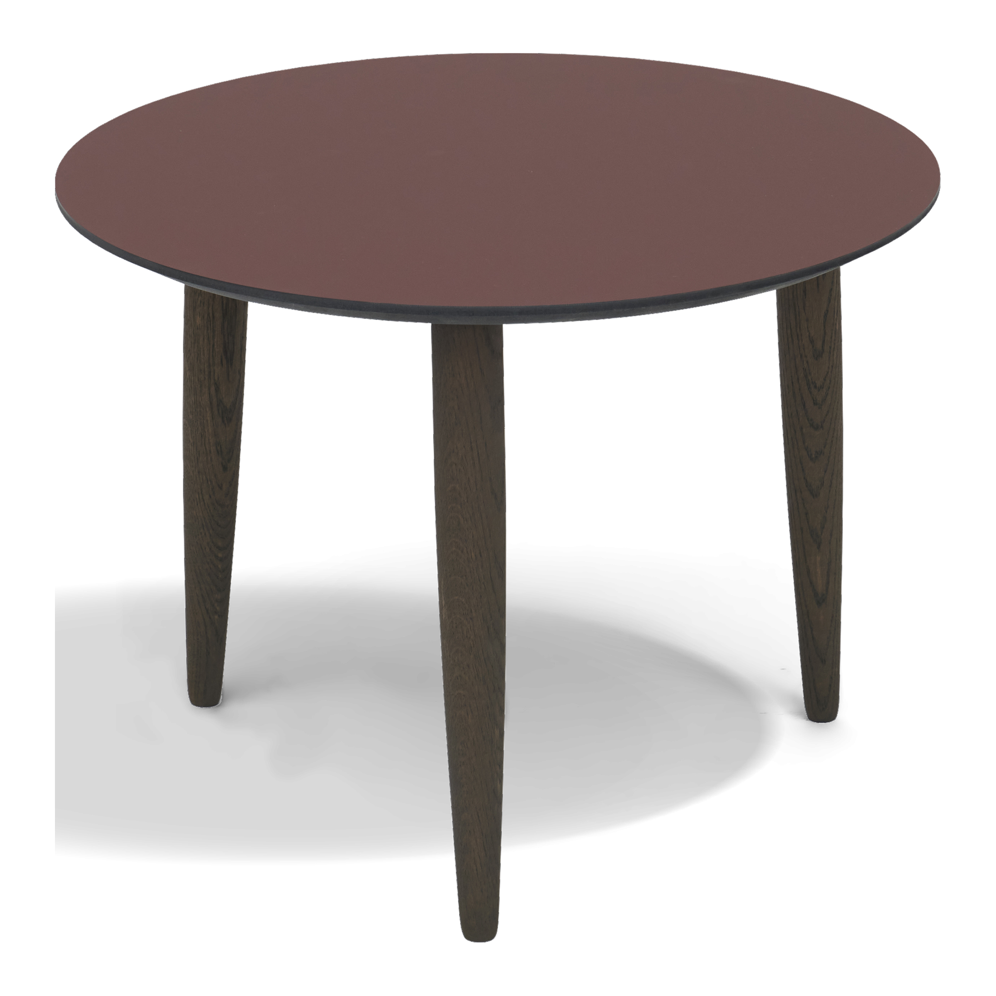 Thomsen Furniture Katrine sofabord, rund, rød nano laminat med sort kant og røgfarvede egeben