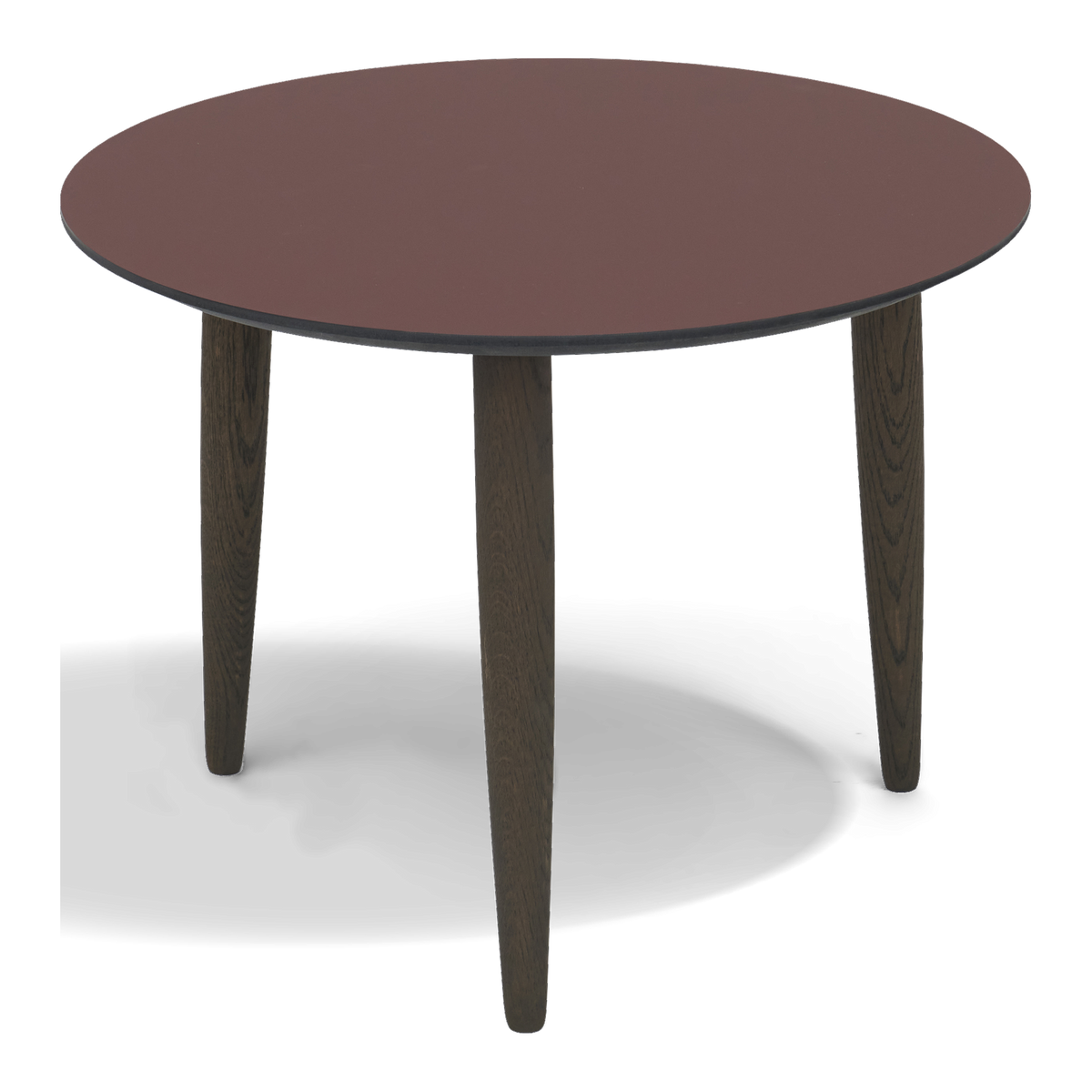 Thomsen Furniture Katrine sofabord, rund, rød nano laminat med sort kant og røgfarvede egeben