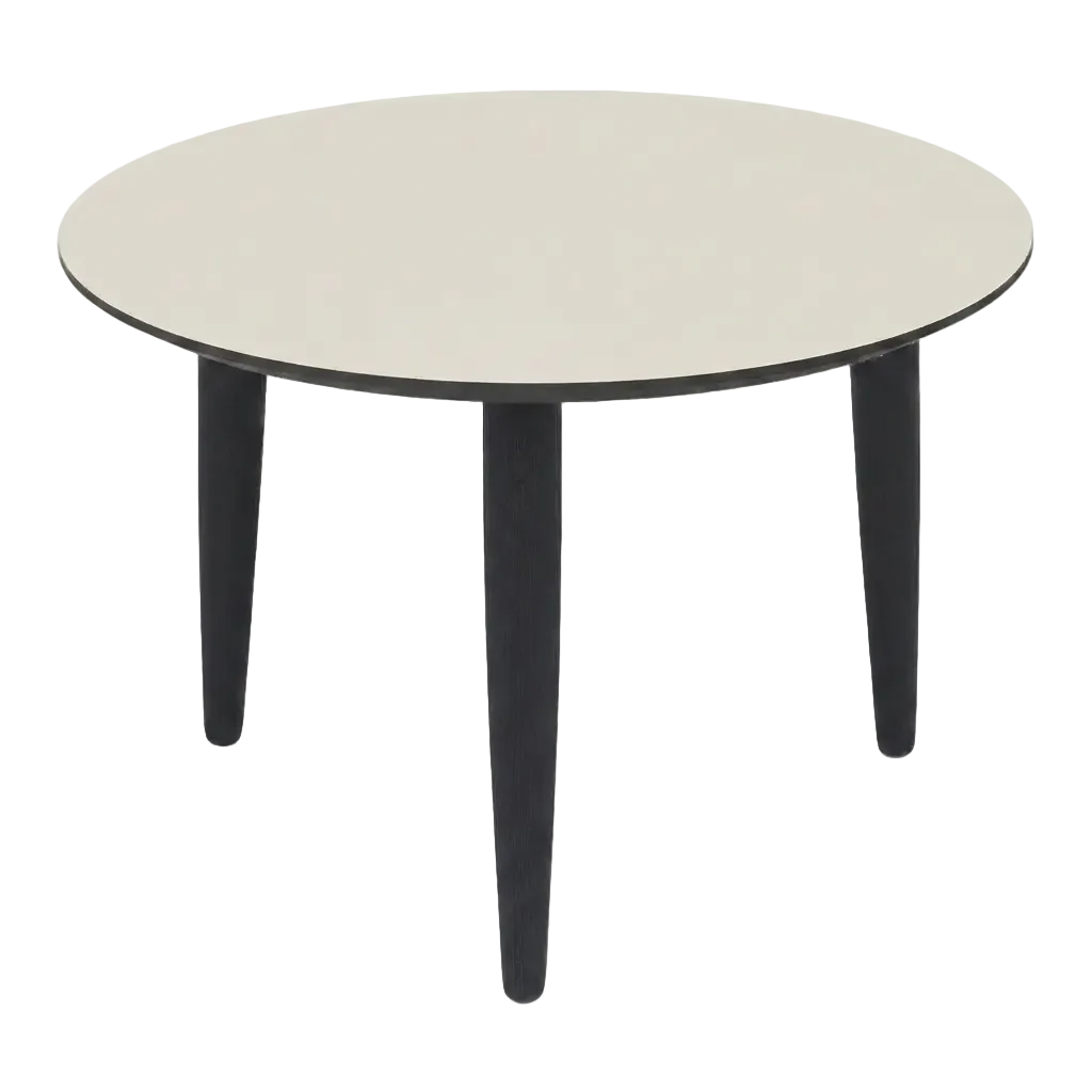 Thomsen Furniture Katrine sofabord, rund, lys sand nano laminat med sort kant og sorte egeben
