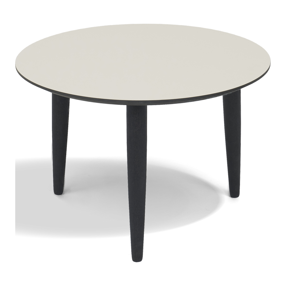 Thomsen Furniture Katrine sofabord, rund, lys sand nano laminat med sort kant og sorte egeben