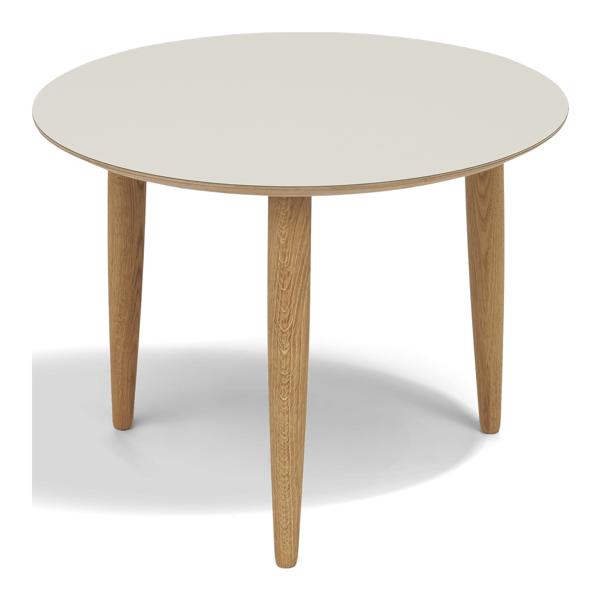 Thomsen Furniture Katrine sofabord, rund, lys sand nano laminat med trækant og egeben