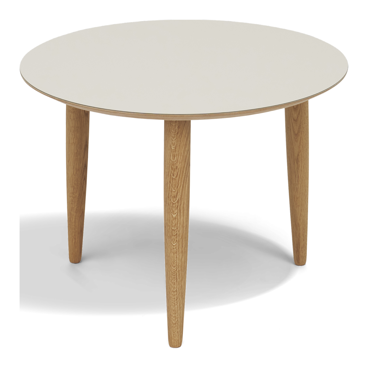 Thomsen Furniture Katrine sofabord, rund, lys sand nano laminat med trækant og egeben