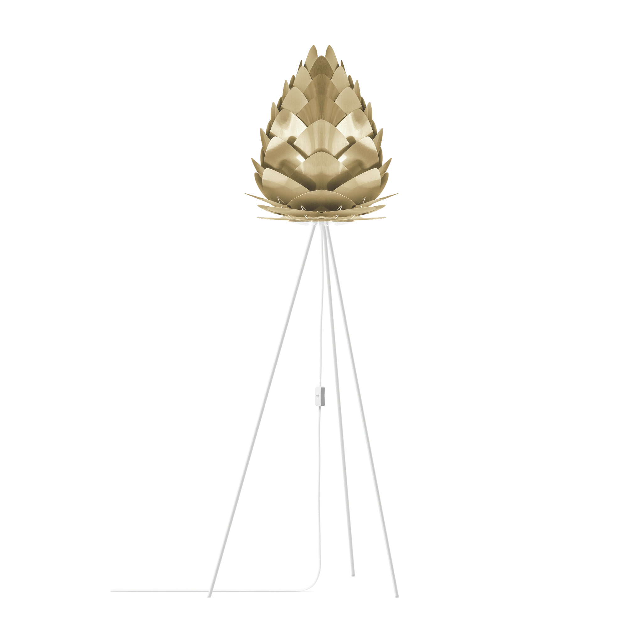 UMAGE Conia gulvlampe i Brushed Brass, Ø36 cm på Tripod floor i hvid