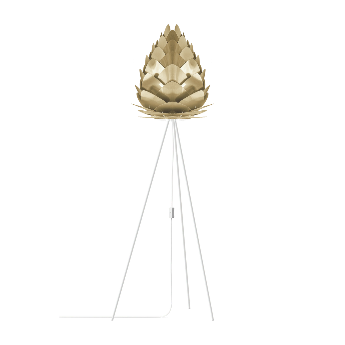 UMAGE Conia gulvlampe i Brushed Brass, Ø36 cm på Tripod floor i hvid