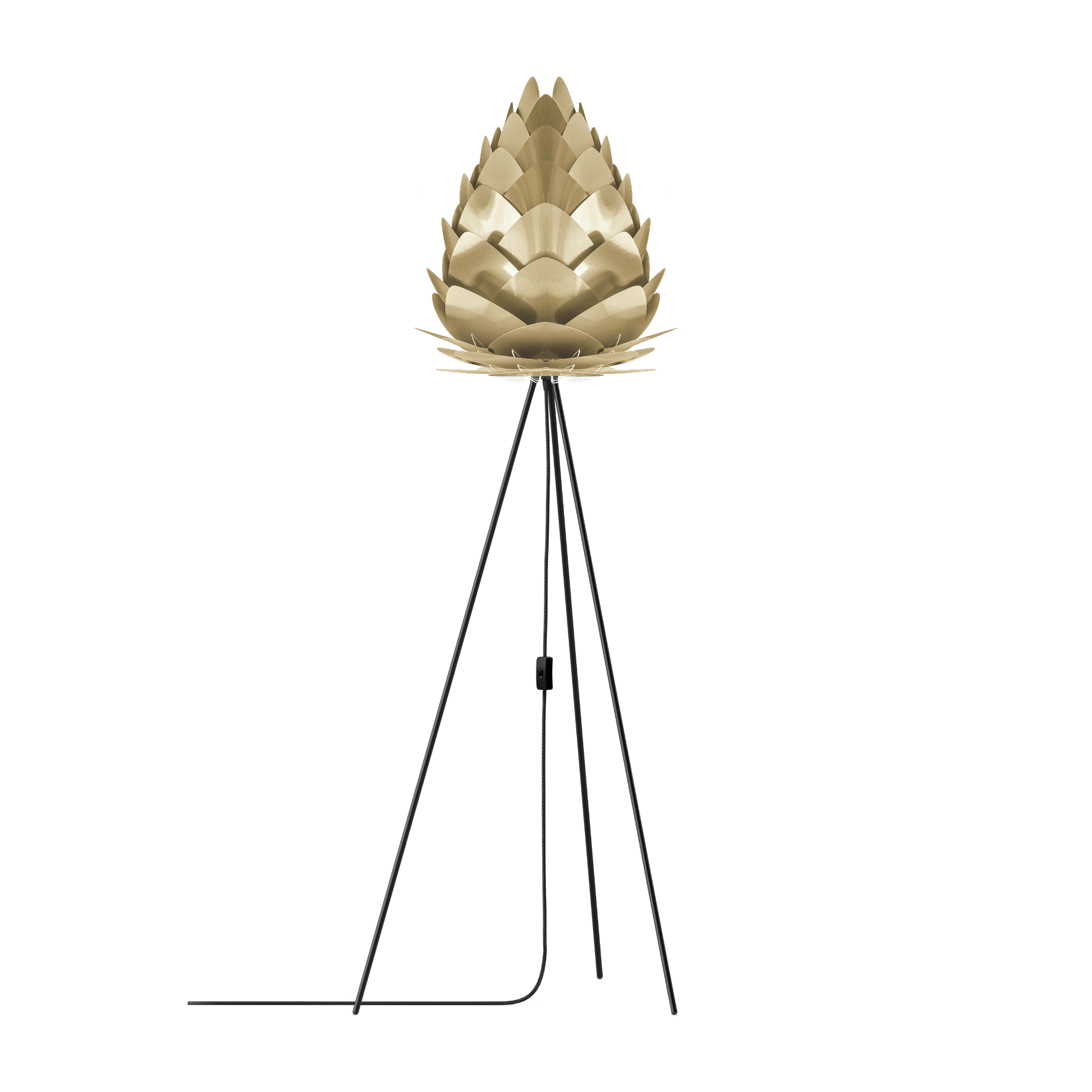 UMAGE Conia gulvlampe i Brushed Brass, Ø36 cm på Tripod floor i sort