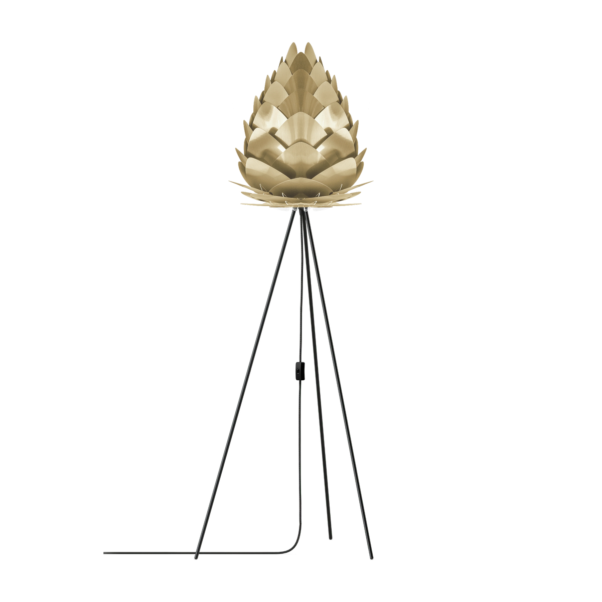 UMAGE Conia gulvlampe i Brushed Brass, Ø36 cm på Tripod floor i sort
