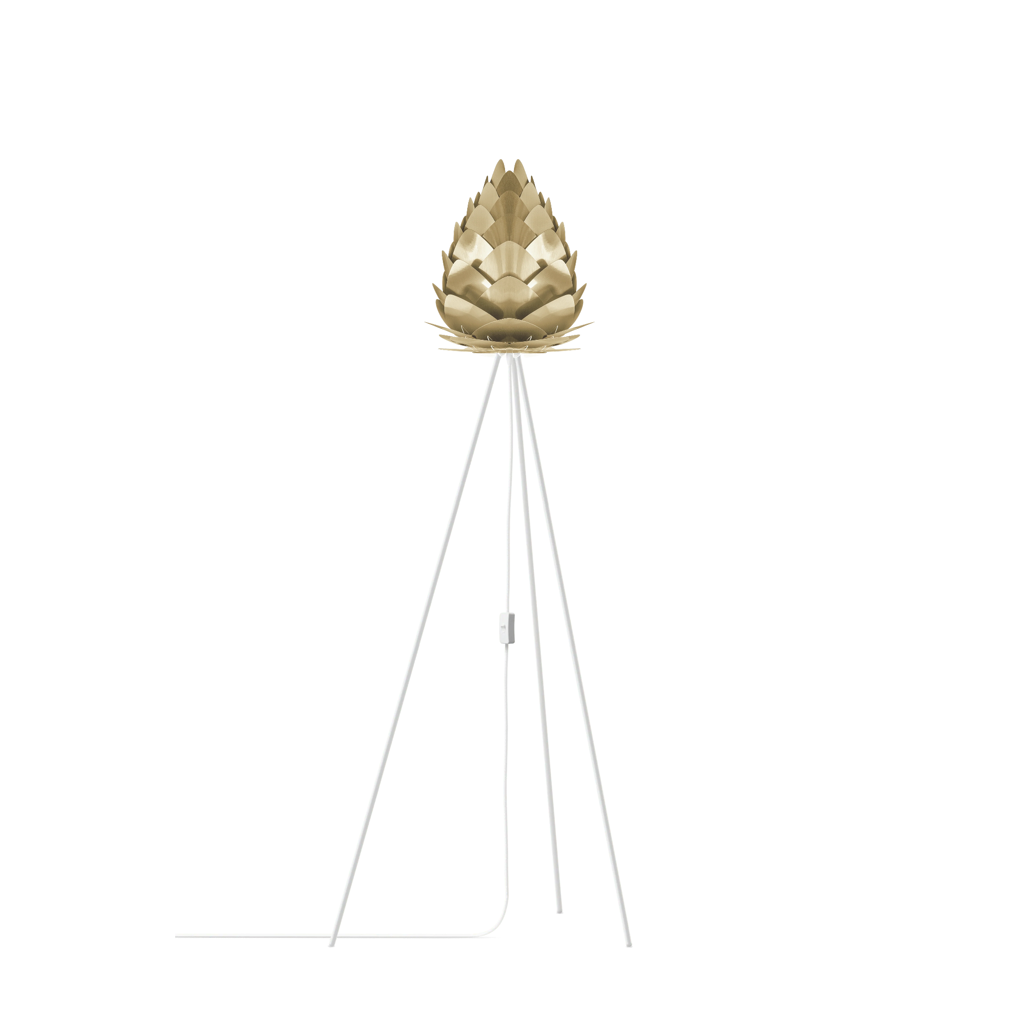 UMAGE Conia gulvlampe i Brushed Brass, Ø28 cm på Tripod floor i hvid
