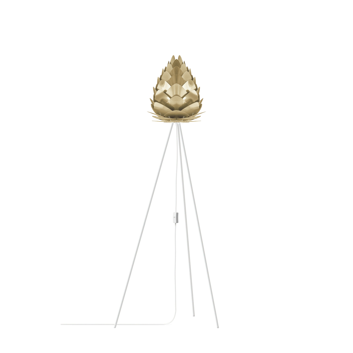 UMAGE Conia gulvlampe i Brushed Brass, Ø28 cm på Tripod floor i hvid