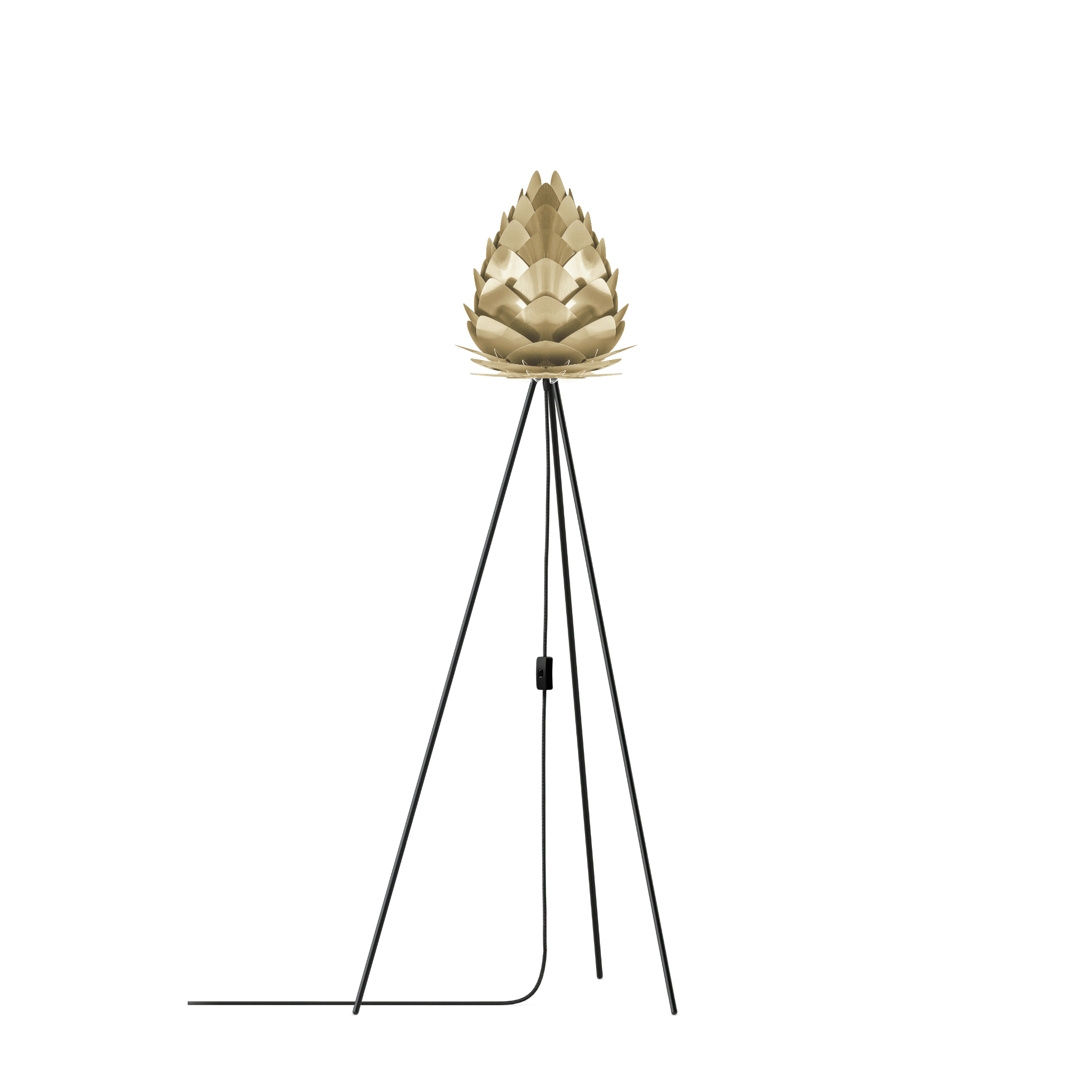 UMAGE Conia gulvlampe i Brushed Brass, Ø28 cm på Tripod floor i sort