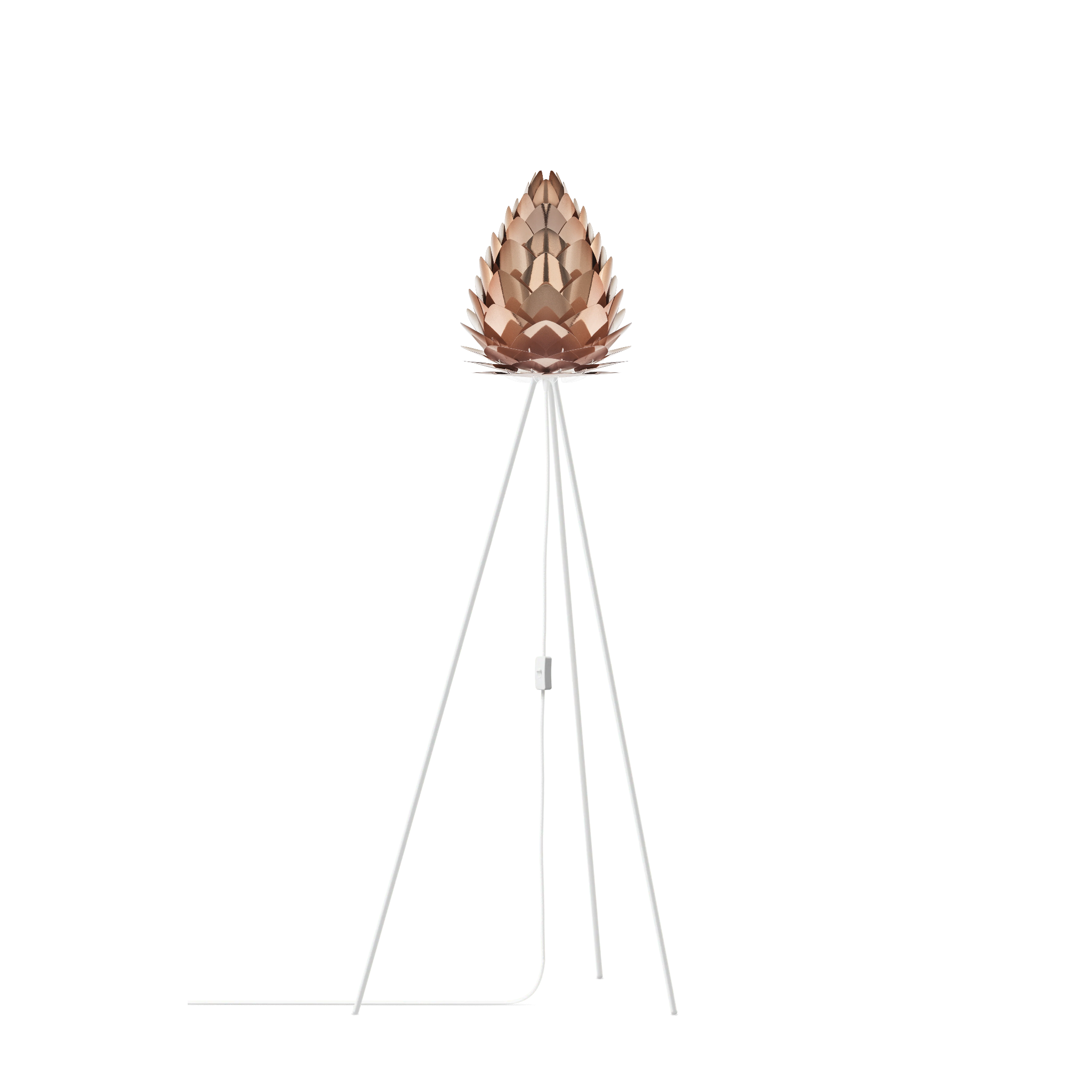 UMAGE Conia gulvlampe i Brushed Copper, Ø28 cm på Tripod floor i hvid