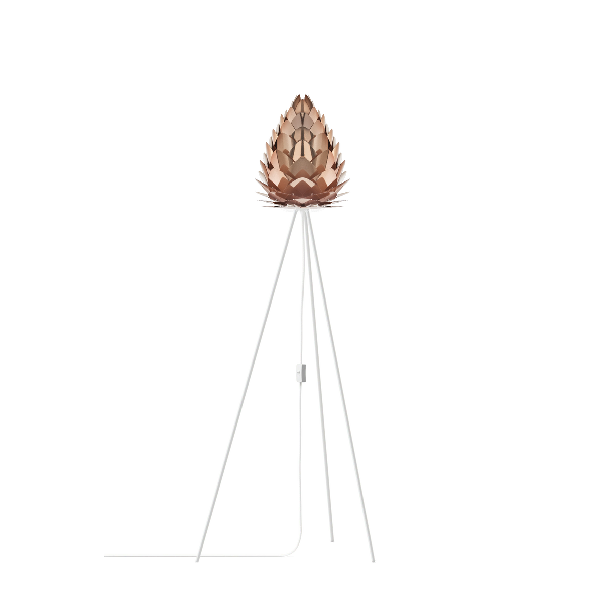 UMAGE Conia gulvlampe i Brushed Copper, Ø28 cm på Tripod floor i hvid
