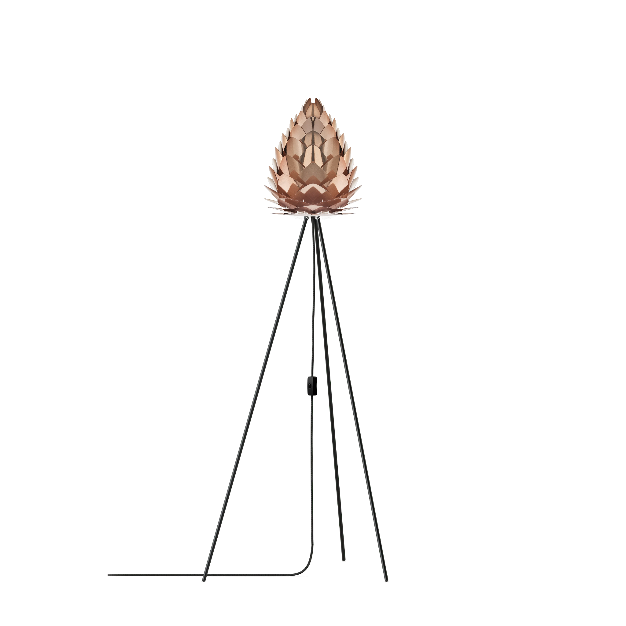 UMAGE Conia gulvlampe i Brushed Copper, Ø28 cm på Tripod floor i sort